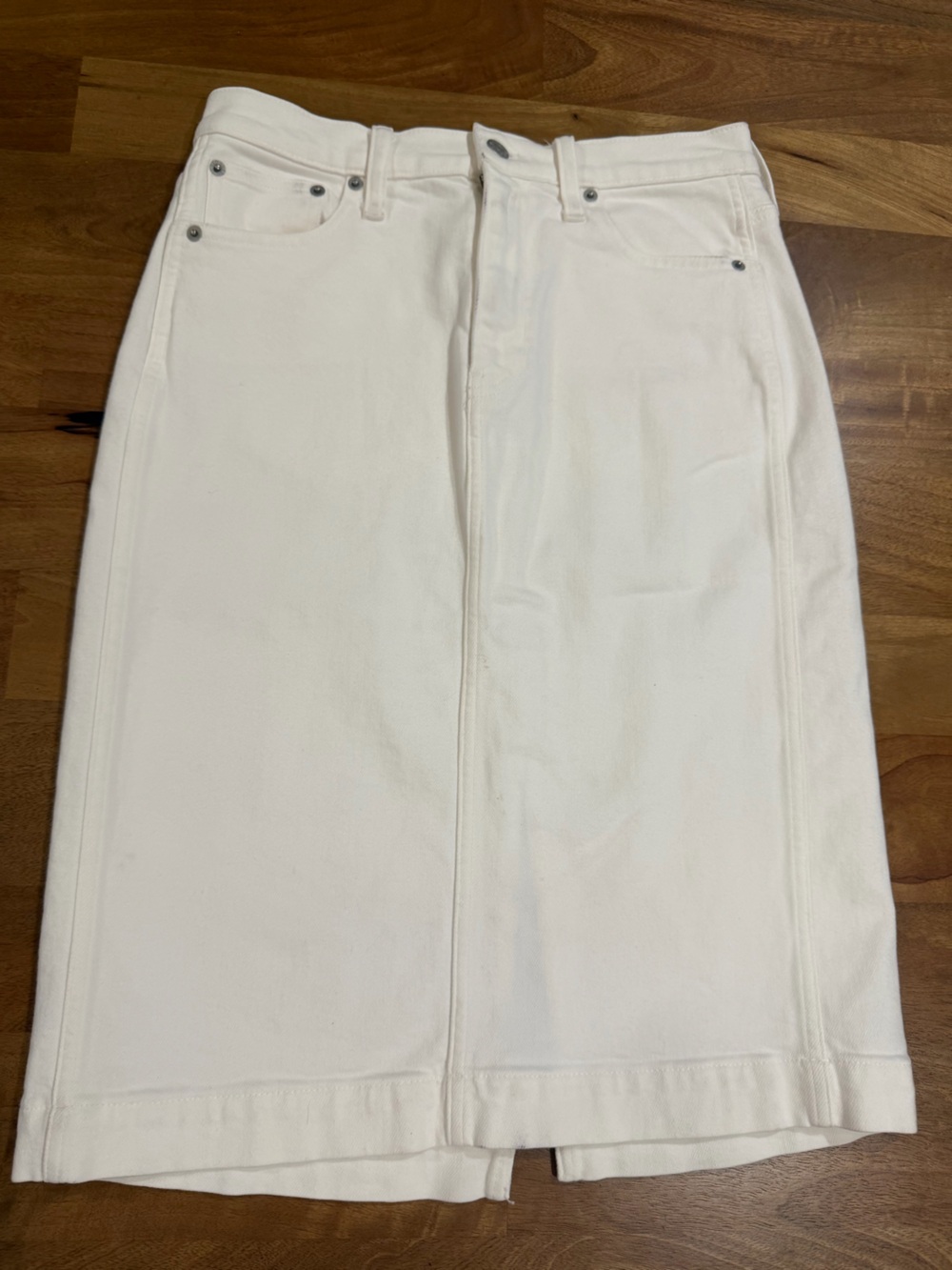 J. Crew White Midi Denim Skirt w/ Back Slit Size 4